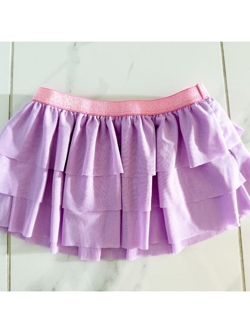 O'Rageous Girls' 6X Playful Swimsuit Skirt in lilac tiered ruffle mini - Picture 2 of 7